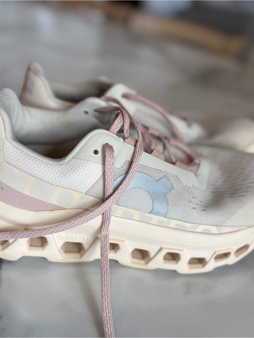 On Clouds Athletic Sneakers in Soft Beige and Blush - Picture 3 of 4